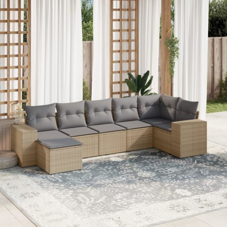 Set sofás de jardín 7 piezas y cojines ratán sintético beige en Conjuntos de jardín | Comprar online en Foru.es