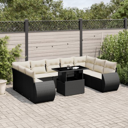 Set de sofás de jardín 10 pzas cojines ratán sintético negro de vidaXL, Conjuntos de jardín - Ref: Foro24-3268736, Precio: 66...