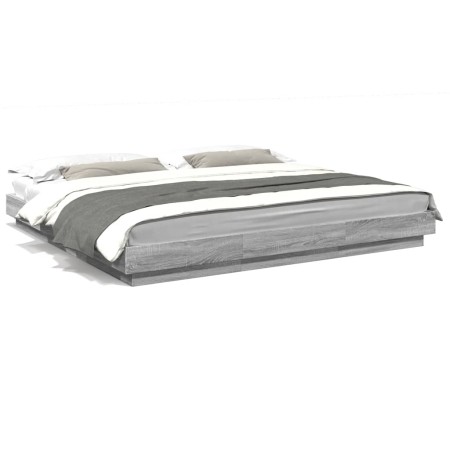 Estructura cama con luces LED madera gris Sonoma 180x200 cm de vidaXL, Camas y somieres - Ref: Foro24-3281082, Precio: 199,52...