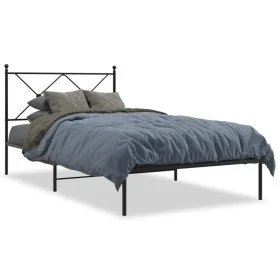 Estructura de cama con cabecero metal negro 107x203 cm de vidaXL, Camas y somieres - Ref: Foro24-376498, Precio: 77,79 €, Des...