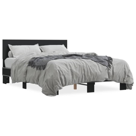 Estructura de cama madera de ingeniería y metal negro 135x190cm de vidaXL, Camas y somieres - Ref: Foro24-3280207, Precio: 14...
