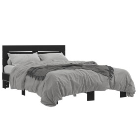Estructura de cama madera de ingeniería y metal negro 135x190cm de vidaXL, Camas y somieres - Ref: Foro24-3280162, Precio: 14...