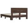 Estructura cama madera ingeniería metal marrón roble 135x190 cm de vidaXL, Camas y somieres - Ref: Foro24-3280211, Precio: 14...