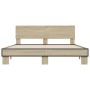 Estructura cama madera ingeniería metal roble Sonoma 150x200 cm de vidaXL, Camas y somieres - Ref: Foro24-3280188, Precio: 14...
