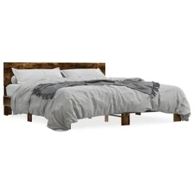 Engineered wood bed frame metal smoked oak 200x200cm by vidaXL, Beds and slatted bases - Ref: Foro24-3280174, Price: 156,89 €...