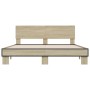 Estructura cama madera ingeniería metal roble Sonoma 160x200 cm de vidaXL, Camas y somieres - Ref: Foro24-3280183, Precio: 14...