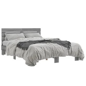 Estructura cama madera ingeniería metal gris Sonoma 120x200 cm de vidaXL, Camas y somieres - Ref: Foro24-3280155, Precio: 138...