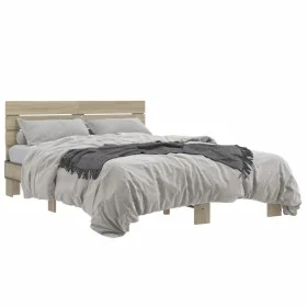 Estructura cama madera ingeniería metal roble Sonoma 140x200 cm de vidaXL, Camas y somieres - Ref: Foro24-3280148, Precio: 13...