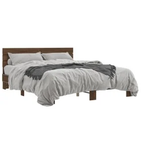 Estructura cama madera ingeniería metal marrón roble 160x200 cm de vidaXL, Camas y somieres - Ref: Foro24-3280141, Precio: 15...