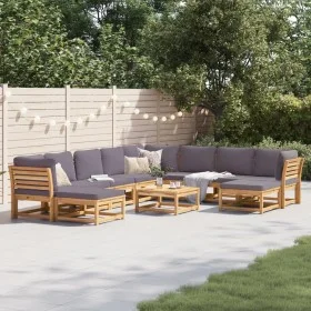 Juego muebles jardín 11 pzas con cojines madera maciza acacia de vidaXL, Sofás modulares de exterior - Ref: Foro24-3214320, P...