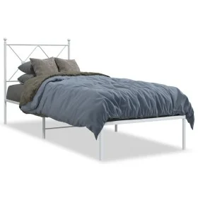 Metal bed frame with white headboard 80x200 cm by vidaXL, Beds and slatted bases - Ref: Foro24-376542, Price: 59,74 €, Discou...