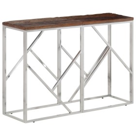 Mesa consola acero inoxidable madera maciza traviesa plateado de vidaXL, Mesas auxiliares - Ref: Foro24-349997, Precio: 93,11...