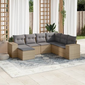 Set sofás de jardín 7 piezas y cojines ratán sintético beige en Conjuntos de jardín | Comprar online en Foru.es