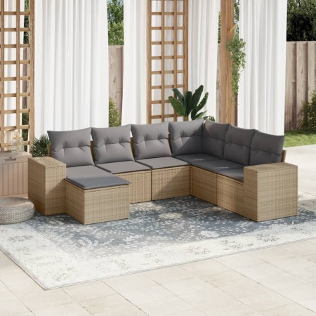 Set sofás de jardín 7 piezas y cojines ratán sintético beige en Conjuntos de jardín | Comprar online en Foru.es