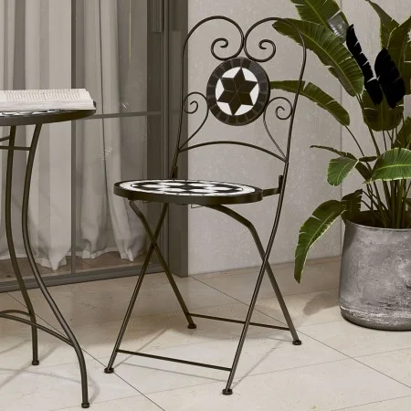 Sillas de bistró plegables 2 uds cerámica negro y blanco de vidaXL, Sillas de jardín - Ref: Foro24-4003405, Precio: 139,16 €,...