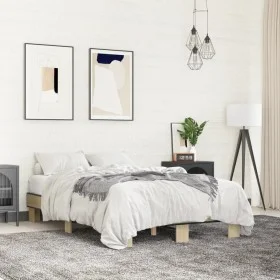 Sonoma oak metal engineered wood bed frame 120x190 cm by vidaXL, Beds and slatted bases - Ref: Foro24-845888, Price: 95,01 €,...