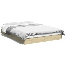 Sonoma oak engineered wood bed frame 120x200 cm by vidaXL, Beds and slatted bases - Ref: Foro24-842030, Price: 82,90 €, Disco...