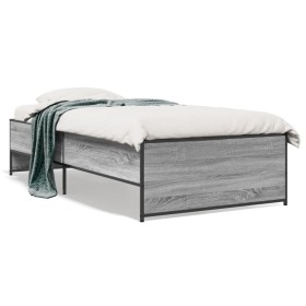 Estructura cama madera ingeniería metal gris Sonoma 75x190 cm de vidaXL, Camas y somieres - Ref: Foro24-845254, Precio: 89,08...
