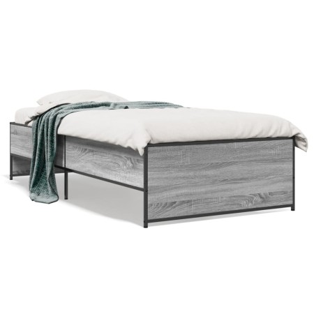 Estructura cama madera ingeniería metal gris Sonoma 75x190 cm de vidaXL, Camas y somieres - Ref: Foro24-845254, Precio: 89,08...