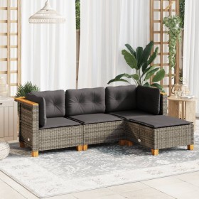 Set de sofás de jardín 4 pzas y cojines ratán sintético gris de vidaXL, Conjuntos de jardín - Ref: Foro24-3261780, Precio: 28...