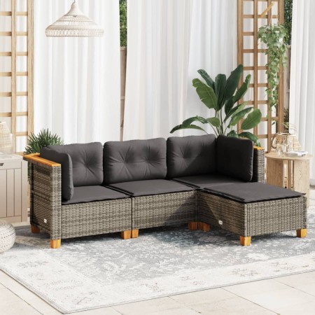 Set de sofás de jardín 4 pzas y cojines ratán sintético gris de vidaXL, Conjuntos de jardín - Ref: Foro24-3261780, Precio: 28...