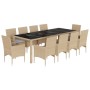 Set comedor jardín 11 pzas cojines ratán sintético vidrio beige de vidaXL, Conjuntos de jardín - Ref: Foro24-3278594, Precio:...