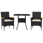 Set comedor jardín 3 pzas cojines ratán sintético vidrio negro de vidaXL, Conjuntos de jardín - Ref: Foro24-3278703, Precio: ...