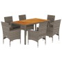 Set de comedor jardín 7 pzas con cojines ratán PE acacia gris de vidaXL, Conjuntos de jardín - Ref: Foro24-3278678, Precio: 5...