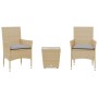 Mesita y sillas con cojines 3 pzas ratán sintético vidrio beige de vidaXL, Conjuntos de jardín - Ref: Foro24-3278743, Precio:...