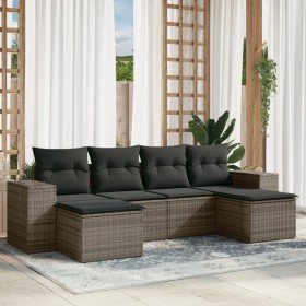 Set de muebles de jardín 6 pzas y cojines ratán sintético gris en Conjuntos de jardín | Comprar online en Foru.es