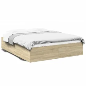 Sonoma oak engineered wood bed frame 160x200 cm by vidaXL, Beds and slatted bases - Ref: Foro24-3281002, Price: 126,97 €, Dis...