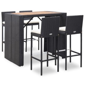 Mesa y sillas bar jardín 5 pzas ratán sintético y madera negro de vidaXL, Conjuntos de jardín - Ref: Foro24-49564, Precio: 51...
