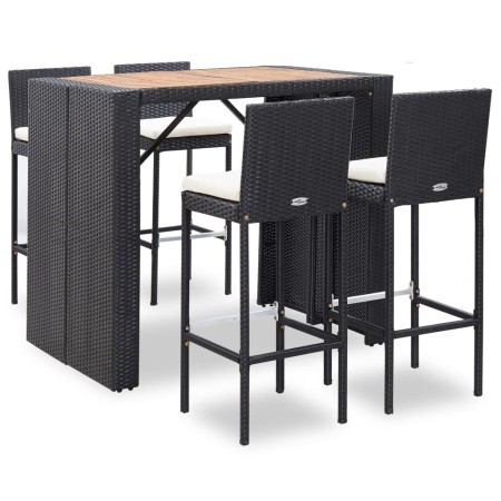 Mesa y sillas bar jardín 5 pzas ratán sintético y madera negro de vidaXL, Conjuntos de jardín - Ref: Foro24-49564, Precio: 51...