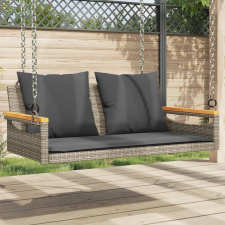 Banco columpio con cojines ratán sintético gris 109x62x40 cm de vidaXL, Bancos de jardín - Ref: Foro24-368147, Precio: 111,40...