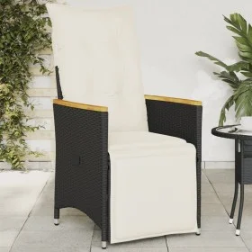 Sillón reclinable de jardín con cojines ratán sintético negro de vidaXL, Sillas de jardín - Ref: Foro24-365664, Precio: 129,1...