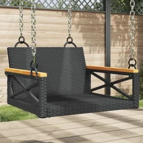 Banco columpio de ratán sintético negro 63x62x40 cm de vidaXL, Bancos de jardín - Ref: Foro24-368170, Precio: 66,88 €, Descue...