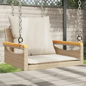 Banco columpio con cojines ratán sintético beige 63x62x40 cm de vidaXL, Bancos de jardín - Ref: Foro24-368166, Precio: 89,30 ...
