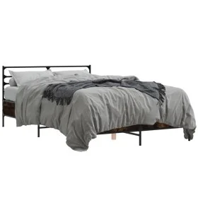 Estructura cama madera ingeniería metal roble ahumado 140x200cm de vidaXL, Camas y somieres - Ref: Foro24-3280044, Precio: 13...