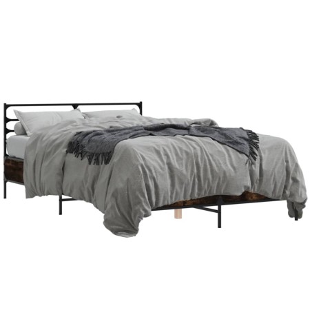 Estructura cama madera ingeniería metal roble ahumado 140x200cm de vidaXL, Camas y somieres - Ref: Foro24-3280044, Precio: 13...