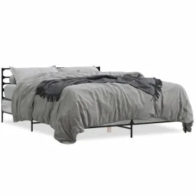 Estructura cama madera ingeniería metal gris Sonoma 150x200 cm de vidaXL, Camas y somieres - Ref: Foro24-3280050, Precio: 143...