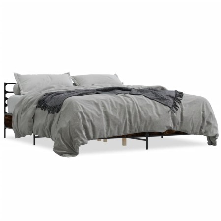 Estructura cama madera ingeniería metal roble ahumado 180x200cm de vidaXL, Camas y somieres - Ref: Foro24-3280059, Precio: 15...