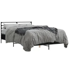 Engineered wood and black metal bed frame 120x190cm by vidaXL, Beds and slatted bases - Ref: Foro24-3280067, Price: 129,68 €,...