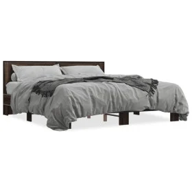Estructura cama madera ingeniería metal marrón roble 200x200 cm de vidaXL, Camas y somieres - Ref: Foro24-3280086, Precio: 16...