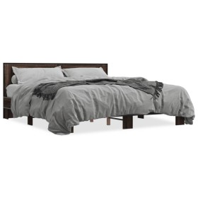 Estructura cama madera ingeniería metal marrón roble 200x200 cm de vidaXL, Camas y somieres - Ref: Foro24-3280086, Precio: 16...