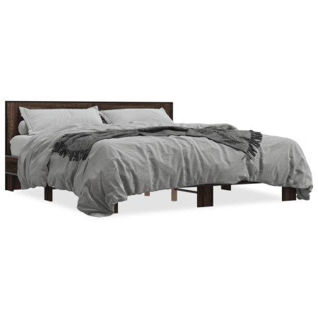 Estructura cama madera ingeniería metal marrón roble 200x200 cm de vidaXL, Camas y somieres - Ref: Foro24-3280086, Precio: 16...