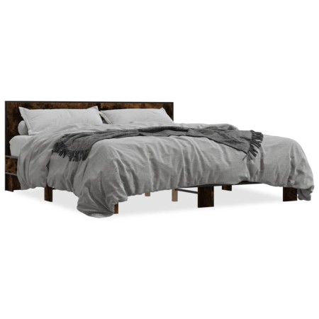Estructura cama madera ingeniería metal roble ahumado 200x200cm de vidaXL, Camas y somieres - Ref: Foro24-3280084, Precio: 16...
