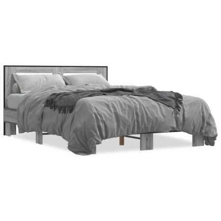 Estructura cama madera ingeniería metal gris Sonoma 120x190 cm de vidaXL, Camas y somieres - Ref: Foro24-3280120, Precio: 142...
