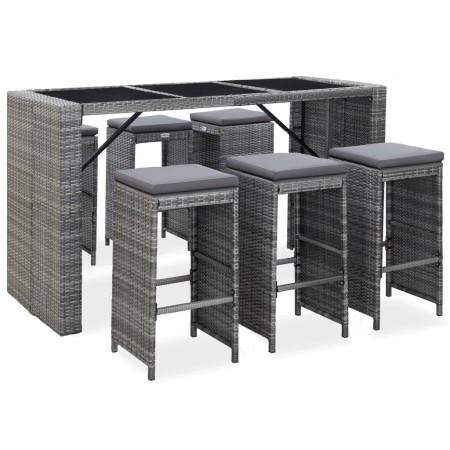 Mesa y sillas de bar jardín 7 pzas cojines ratán sintético gris de vidaXL, Conjuntos de jardín - Ref: Foro24-49561, Precio: 4...