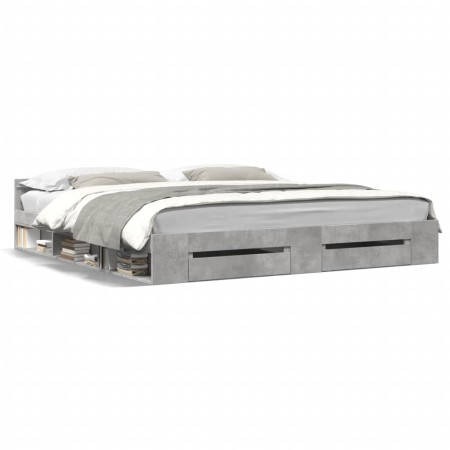Cama con cajones madera ingeniería gris hormigón 200x200 cm de vidaXL, Camas y somieres - Ref: Foro24-3280723, Precio: 187,78...