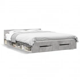 Cama con cajones madera ingeniería gris hormigón 160x200 cm de vidaXL, Camas y somieres - Ref: Foro24-3280737, Precio: 185,12...